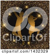 Poster, Art Print Of Silhouetted Couple Dancing In A Circle Of Sparkles And Glitter On Black