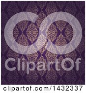 Clipart Of A Beautiful Ornate Gold And Purple Floral Pattern Background Royalty Free Vector Illustration
