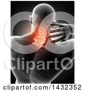 Poster, Art Print Of 3d Rear View Of A Medical Anatomical Male Reaching Back With Glowing Neck On Black