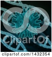 Clipart Of A 3d Scientific Medical Background Of Dna Strands And A Virus Cell Royalty Free Illustration