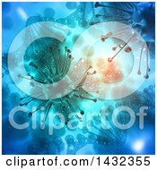 Poster, Art Print Of 3d Scientific Medical Background Of Dna Strands And Viruses Over Blue