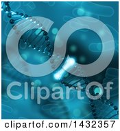 Clipart Of A 3d Scientific Medical Background Of Dna Strands With One Piece Glowing And Bacteria Royalty Free Illustration