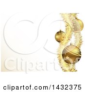 Poster, Art Print Of Christmas Background With A Border Of 3d Golden Tinsel And Bauble Ornaments