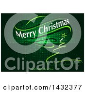 Poster, Art Print Of Merry Christmas And Happy New Year Greeting With A Ribbon Tree On Green Halftone