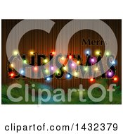 Poster, Art Print Of Merry Christmas Greeting With Colorful Lights And Branches