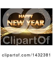 Clipart Of A Golden Happy New Year Greeting With Fireworks Royalty Free Vector Illustration