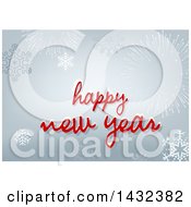 Clipart Of A Happy New Year Greeting With Snowflakes And Fireworks Royalty Free Vector Illustration