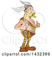 Poster, Art Print Of Cartoon Viking Repair Man Giving A Thumb Up And Holding A Wrench