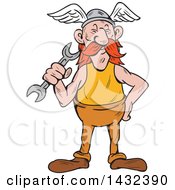 Poster, Art Print Of Cartoon Viking Repair Man Holding A Wrench