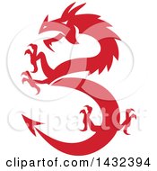 Clipart Of A Retro Red Rampant Dragon Royalty Free Vector Illustration