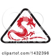 Clipart Of A Retro Red Dragon In A Black And White Triangle Royalty Free Vector Illustration