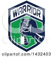Retro Clenched Fist Holding Military Dog Tags In A Blue Green And And White Warrior Crest