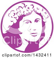 Poster, Art Print Of Retro Womans Face With A Flower Crown In A White And Purple Circle