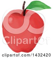 Poster, Art Print Of Watercolor Styled Red Apple With A Leaf