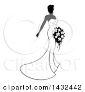 Clipart Of A Silhouetted Black And White Bride Posing In A Wedding Gown Royalty Free Vector Illustration