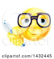 Poster, Art Print Of Yellow Smiley Face Emoji Emoticon Scientist Holding A Test Tube
