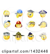 Clipart Of Occupational Yellow Smiley Face Emoji Emoticons Royalty Free Vector Illustration by AtStockIllustration