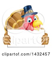 Thanksgiving Turkey Bird Wearing A Pilgrim Hat And Holding A Blank Sign