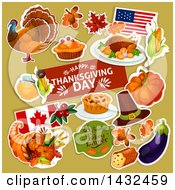 Poster, Art Print Of Festive Thanksgiving Design With White Outlined Items On Green