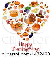 Clipart Of A Happy Thanksgiving Greeting Under A Heart Royalty Free Vector Illustration