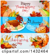 Poster, Art Print Of Happy Thanksgiving Day Greeting Website Banner Designs