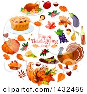 Poster, Art Print Of Happy Thanksgiving Day Greeting In A Circle With Food