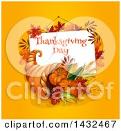 Clipart Of A Festive Thanksgiving Design With A Cornucopia Royalty Free Vector Illustration