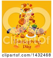 Poster, Art Print Of Festive Thanksgiving Design With A Pilgrim Hat Formed Of Foods On Yellow