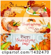 Clipart Of Happy Thanksgiving Day Greeting Website Banner Designs Royalty Free Vector Illustration