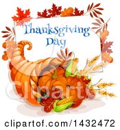 Poster, Art Print Of Thanksgiving Day Greeting Over A Cornucopia