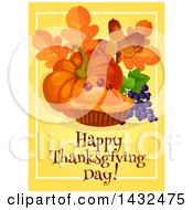 Clipart Of A Happy Thanksgiving Day Greeting With Food On Yellow Royalty Free Vector Illustration