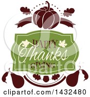 Clipart Of A Happy Thanksgiving Greeting With A Pumpkin Leaves And Pears Royalty Free Vector Illustration