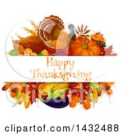 Poster, Art Print Of Turkey Bird And Produce Design With Happy Thanksgiving Text
