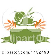 Clipart Of A Silhouetted Pumpkin And Roasted Thanksgiving Turkey Over A Banner Royalty Free Vector Illustration
