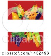 Poster, Art Print Of Blank Banner Over A Thanksgiving Pie Corn Eggplant Grapes Cranberries And Pear On Red