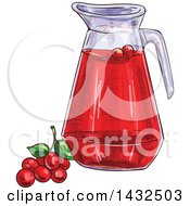 Clipart Of A Sketched Pitcher Of Cranberry Juice Royalty Free Vector Illustration