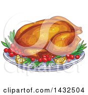 Poster, Art Print Of Sketched Roasted Thanksgiving Turkey On A Platter