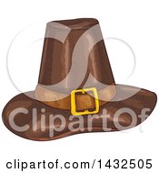 Clipart Of A Sketched Brown Pilgrim Hat With A Gold Buckle Royalty Free Vector Illustration