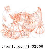 Clipart Of A Sketched Orange Cornucopia Royalty Free Vector Illustration