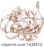 Clipart Of A Sketched Roasted Thanksgiving Turkey Royalty Free Vector Illustration