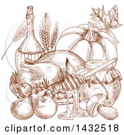 Clipart Of A Sketched Roasted Thanksgiving Turkey And Honey Royalty Free Vector Illustration