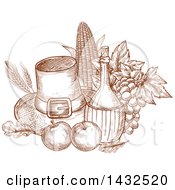 Poster, Art Print Of Sketched Brown Pilgrim Hat And Produce