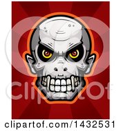 Clipart Of A Halftone Evil Vampire Skull Over Rays Royalty Free Vector Illustration by Cory Thoman