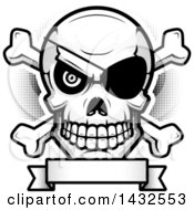 Poster, Art Print Of Halftone Black And White Evil Pirate Skull And Crossbones Over A Blank Banner