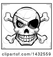 Clipart Of A Halftone Black And White Pirate Skull And Crossbones Poster Design Royalty Free Vector Illustration by Cory Thoman