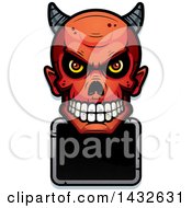 Poster, Art Print Of Halftone Devil Skull Over A Blank Sign