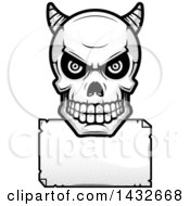 Halftone Black And White Demon Skull Over A Blank Paper Sign