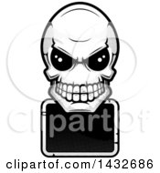 Clipart Of A Black And White Halftone Alien Skull Over A Sign Royalty Free Vector Illustration by Cory Thoman