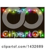 Poster, Art Print Of Border Of Colorful String Christmas Lights Around Wood Text Space