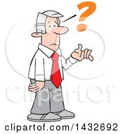 Clipart Of A Cartoon Puzzled Silver Haired Caucasian Business Man Shrugging With A Question Mark At A Loss Royalty Free Vector Illustration